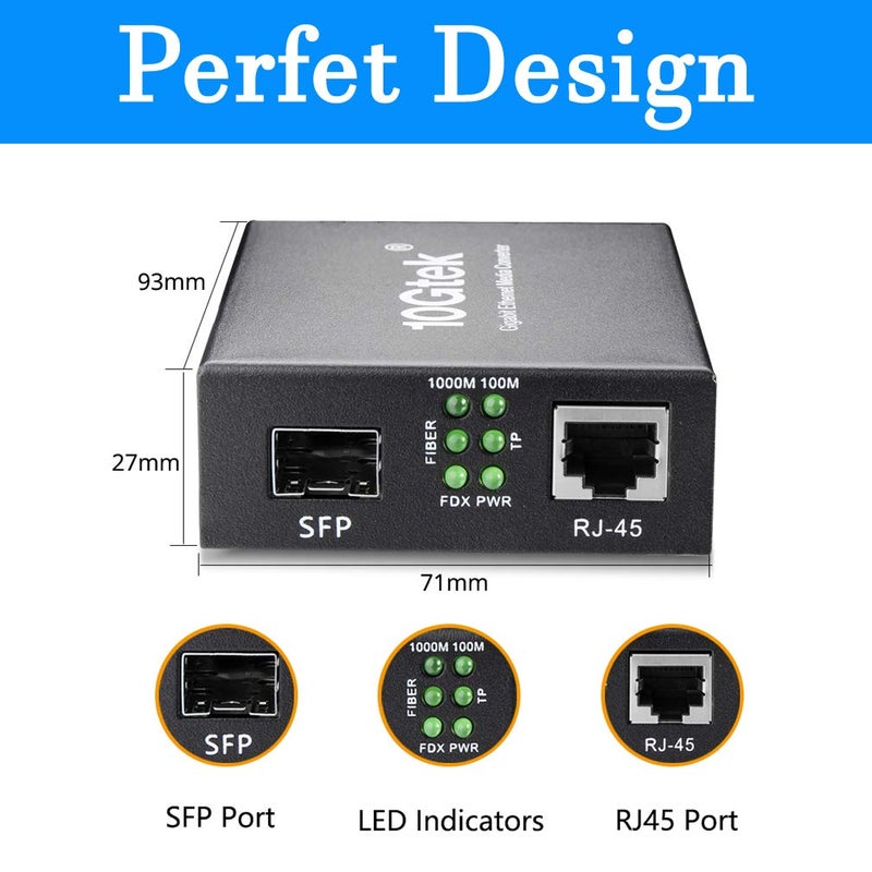 HYFIBER A Pair of Gigabit Multi-Mode LC Fiber Media Converter, with 2 Pcs SFP SX Modules, Fiber to Ethernet Converter, 1000Base-SX to 10/100/1000M RJ45, MMF, 850nm, up to 550m - Image 4